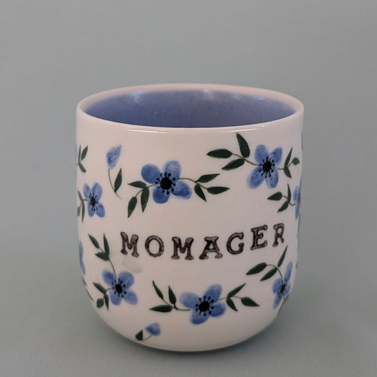 Mor kop, Momager blå blomster