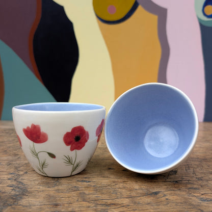 Kop, Valmuer porcelæn blå glasur, Stor